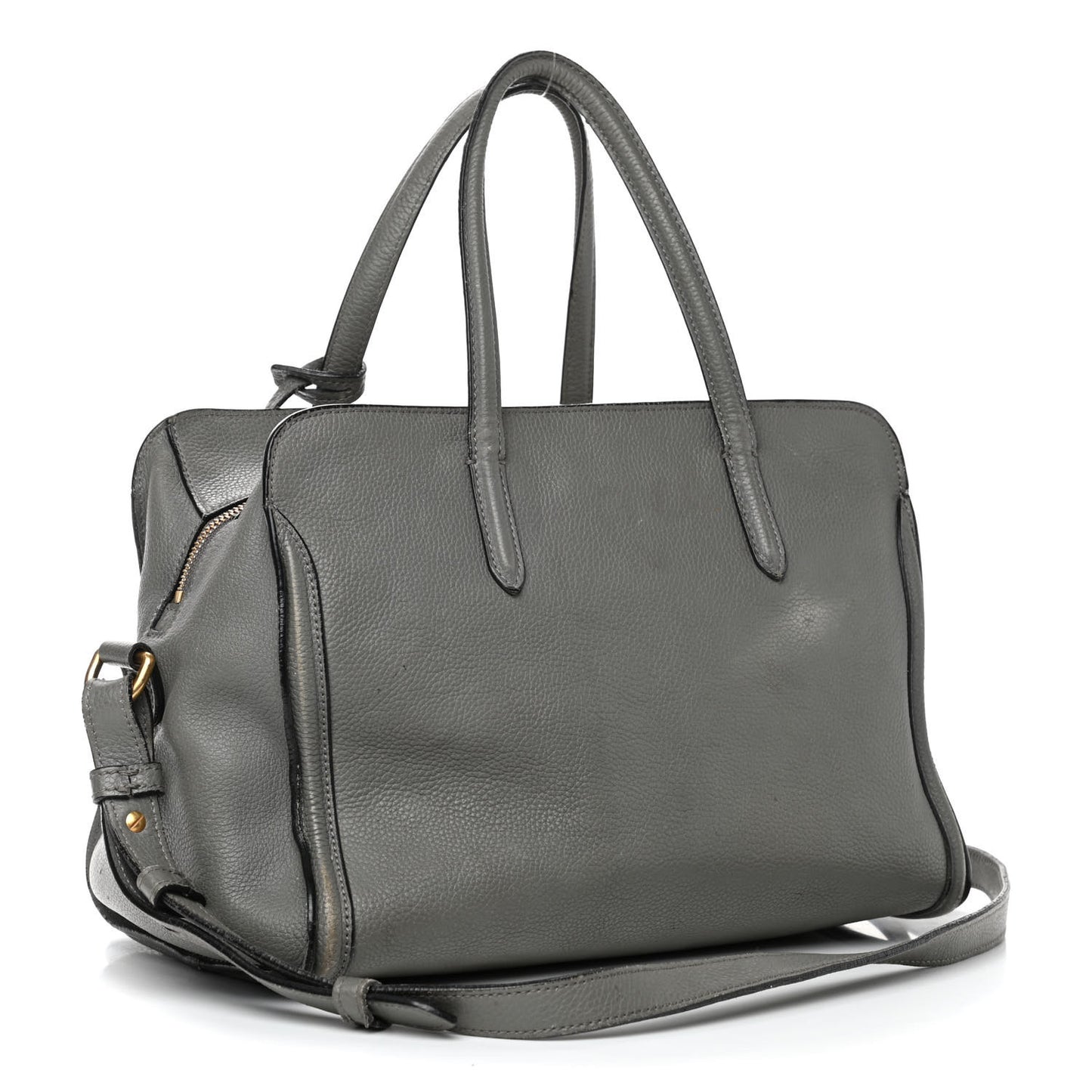 Pebbled Calfskin Small Skull Padlock Zip Around Tote Grey