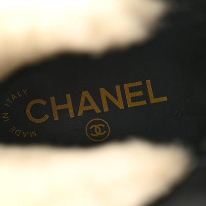 Chanel Lambskin Shearling Suede CC High Lace Up Boots 39 Black 6 of 8