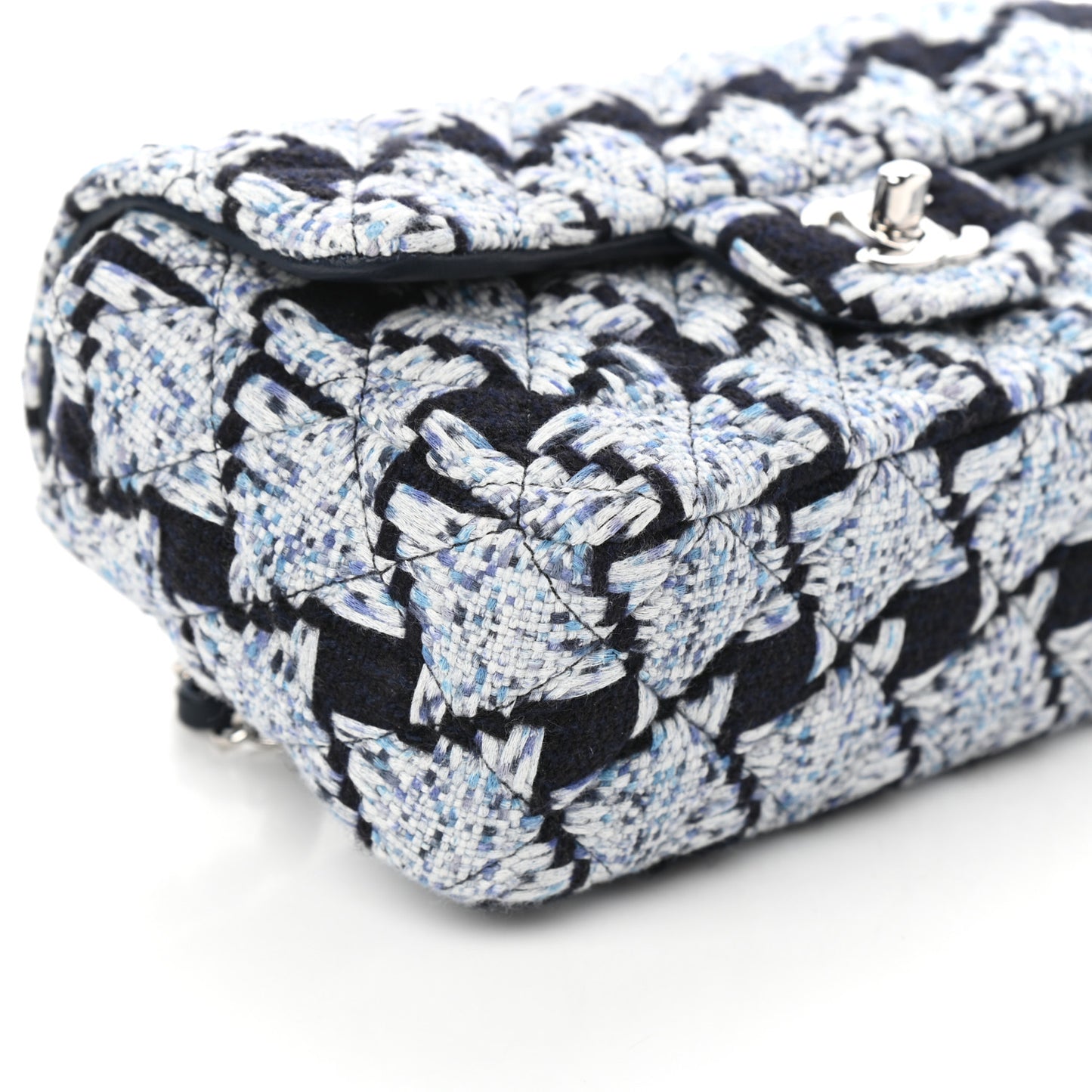 Tweed Quilted Mini Rectangular Flap Black White Light Blue