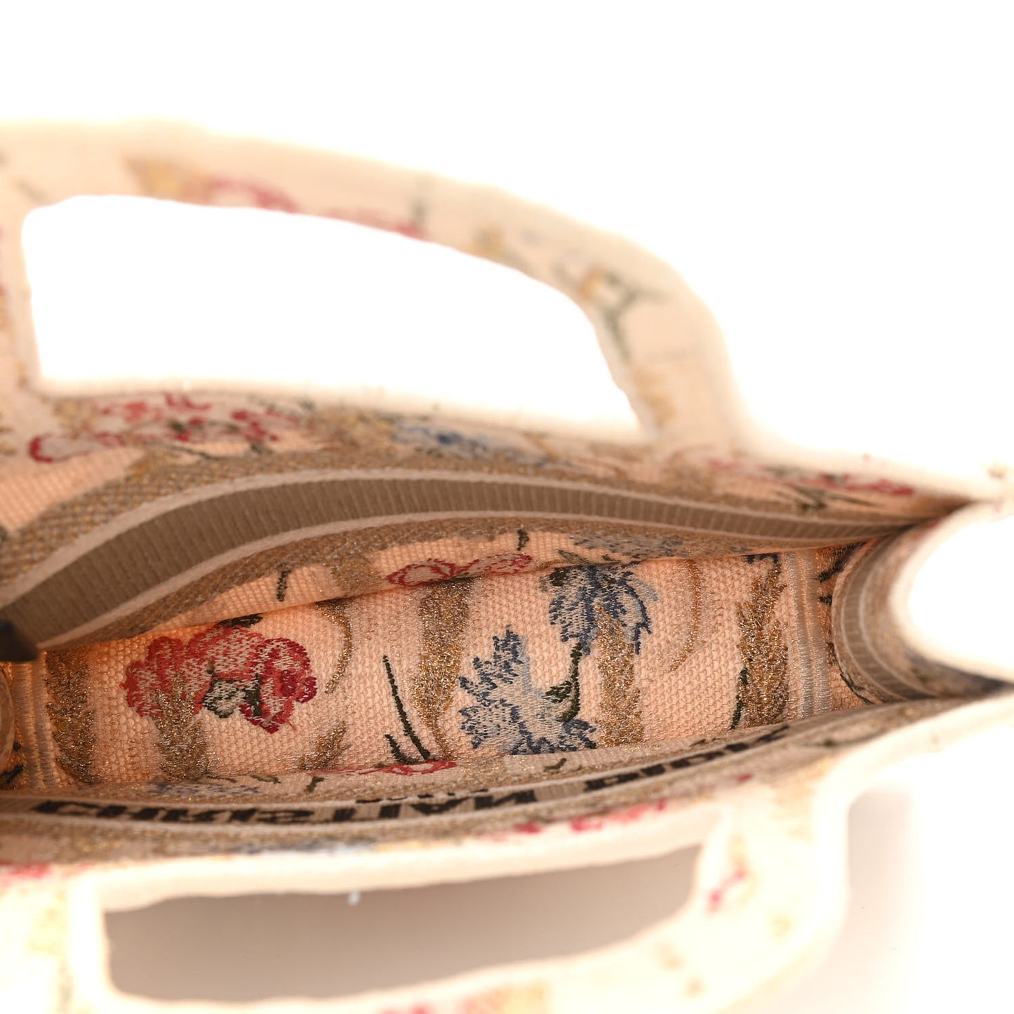 Canvas Embroidered Hibiscus Printed Mini Book Tote Beige Multicolor