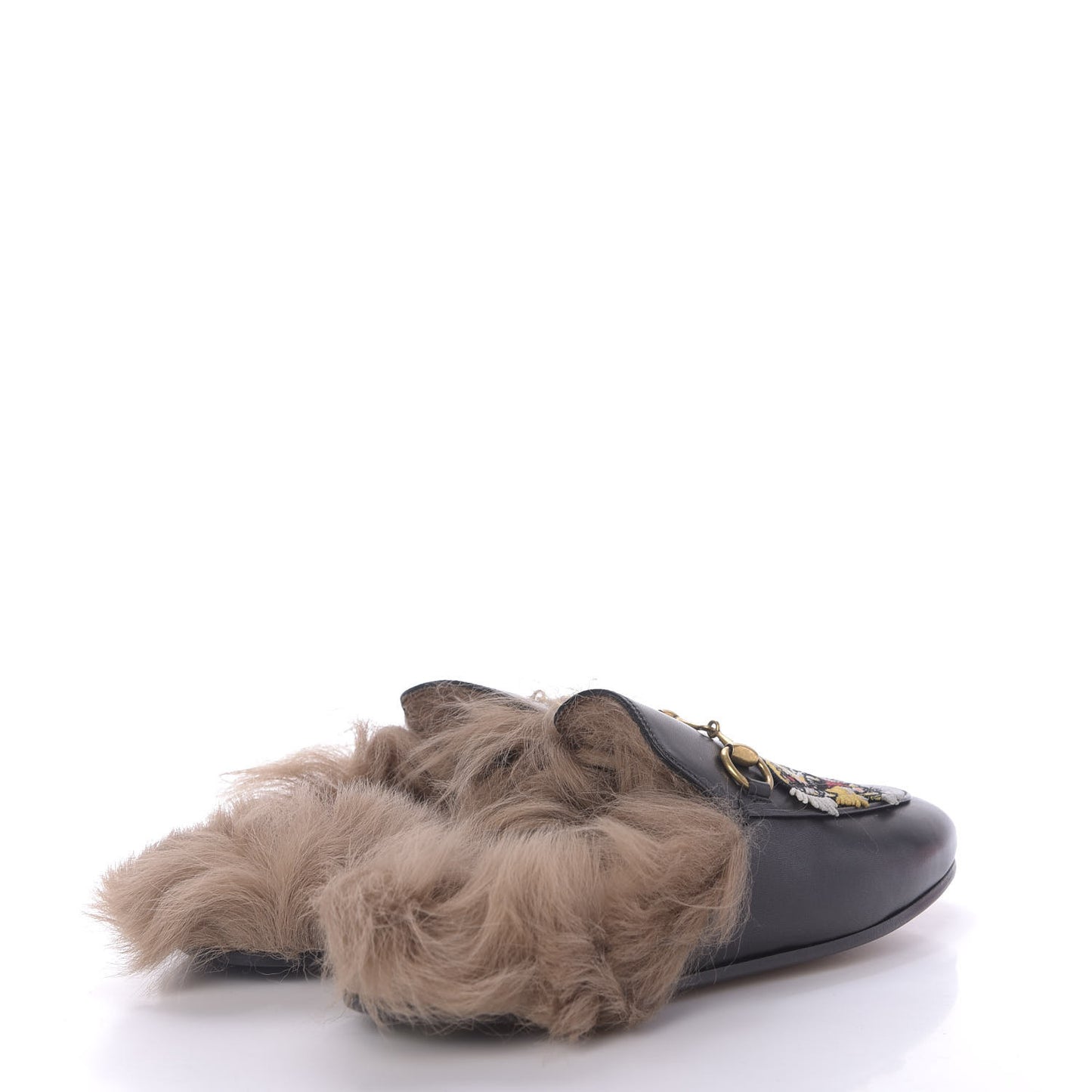 Calfskin Fur Tiger Embroidered Womens Princetown Slippers 36 Black