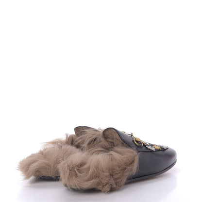Gucci Calfskin Fur Tiger Embroidered Womens Princetown Slippers 36 Black 3 of 10