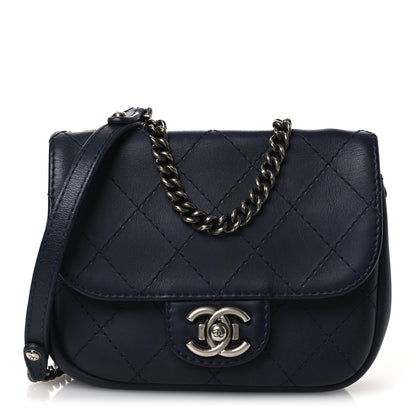 Chanel Calfskin Stitch CC Small Flap Navy Blue 1 of 11