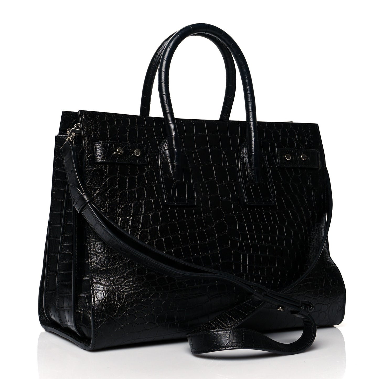 Calfskin Crocodile Embossed Small Supple Sac de Jour Black