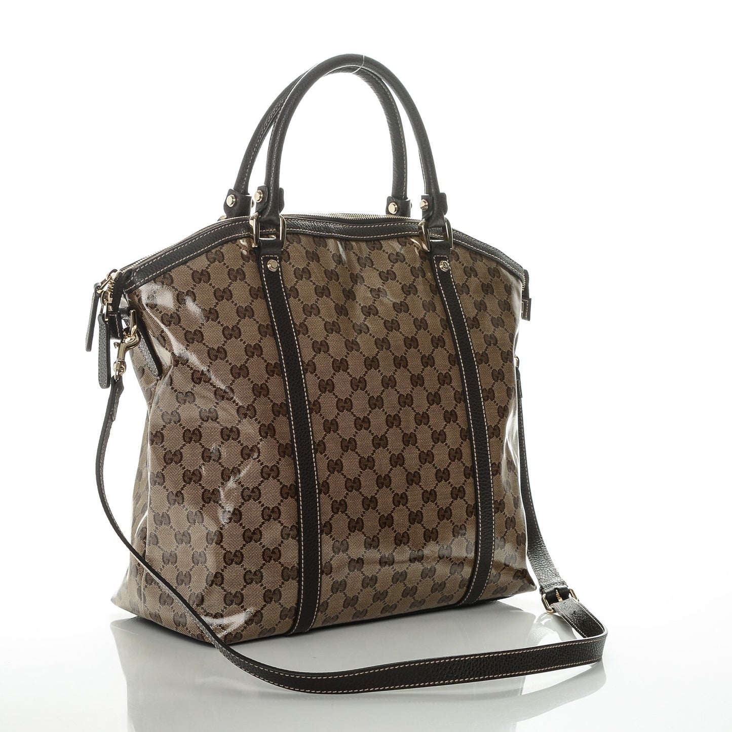 Crystal Monogram Large GG Charm Dome Satchel Dark Brown