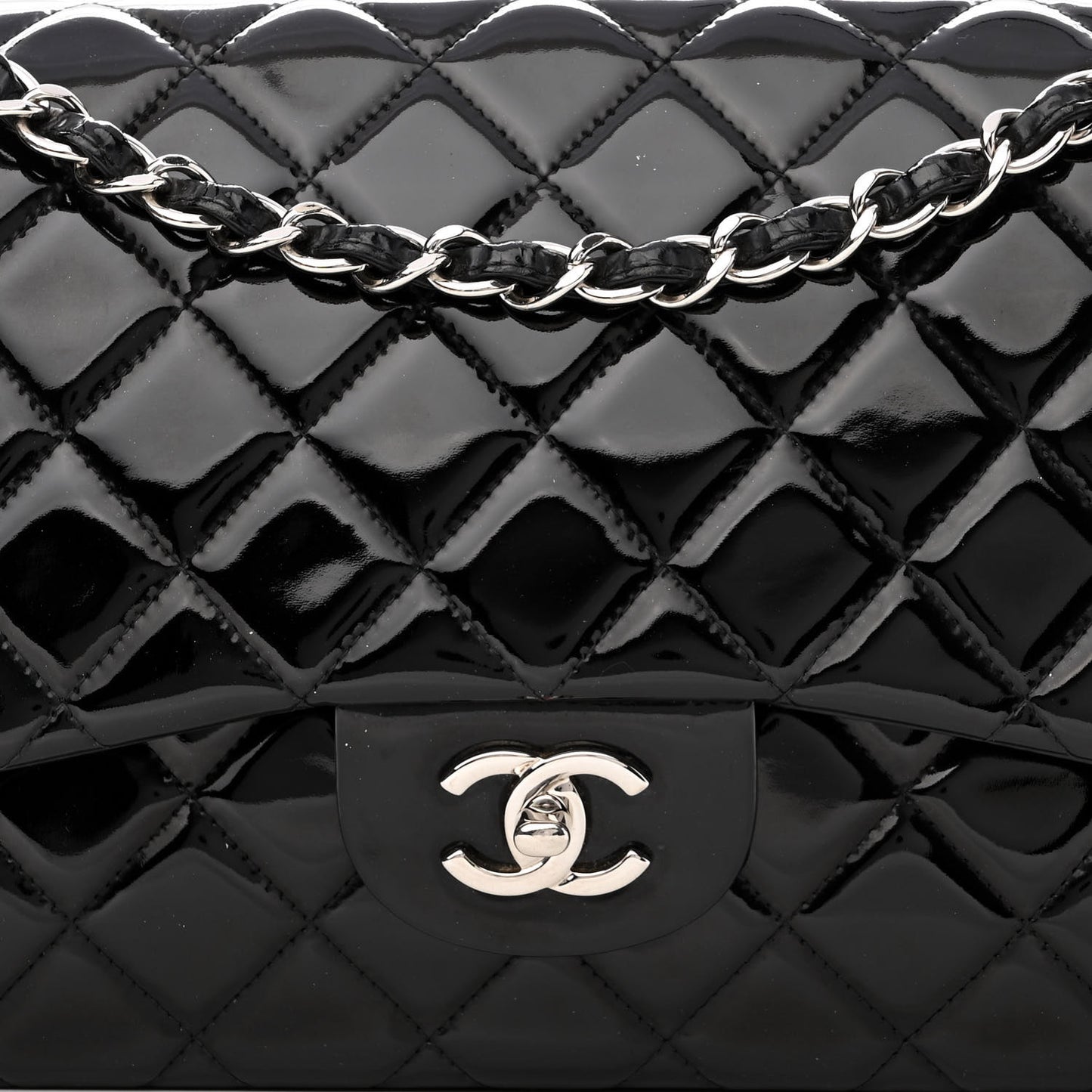 Patent Quilted Jumbo Double Flap Black
