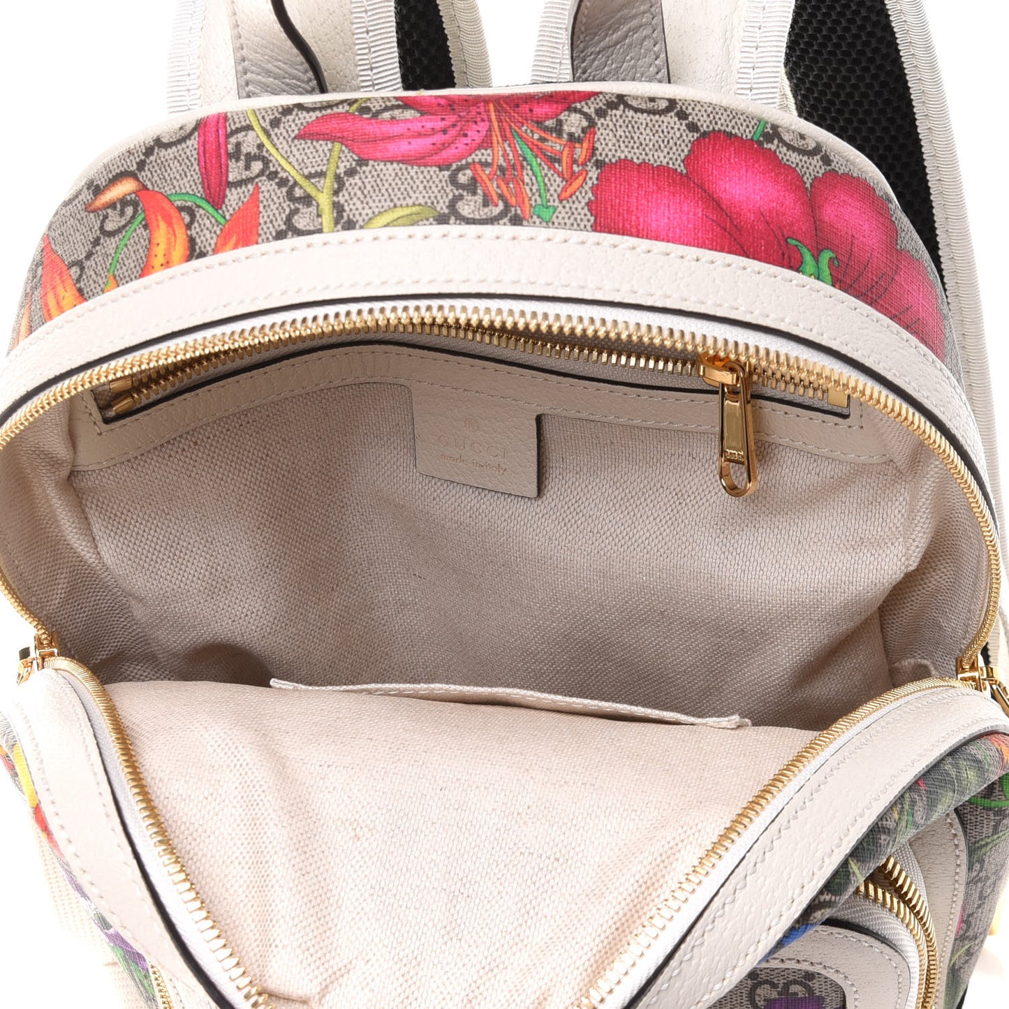 GG Supreme Monogram Flora Web Small Ophidia Day Backpack White