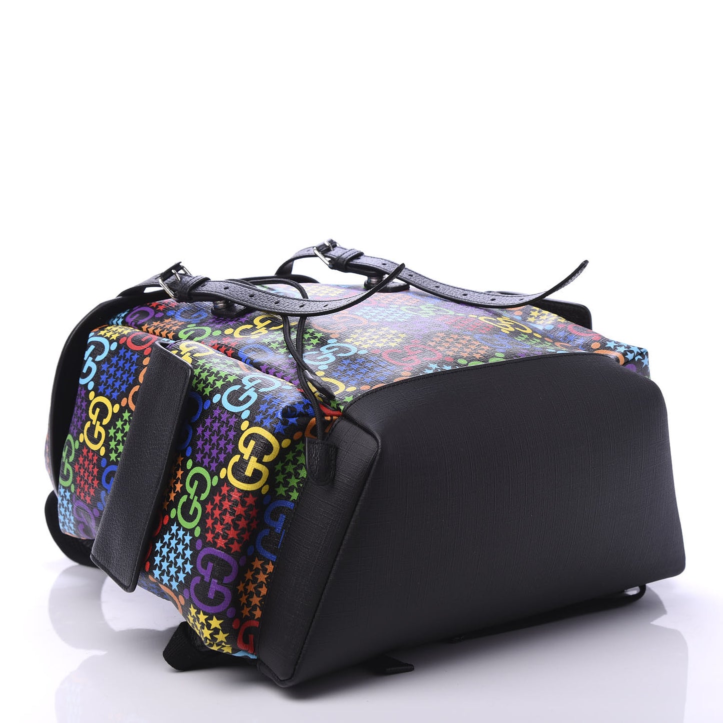 GG Supreme Monogram Psychedelic Medium Double Buckle Backpack Black Multicolor