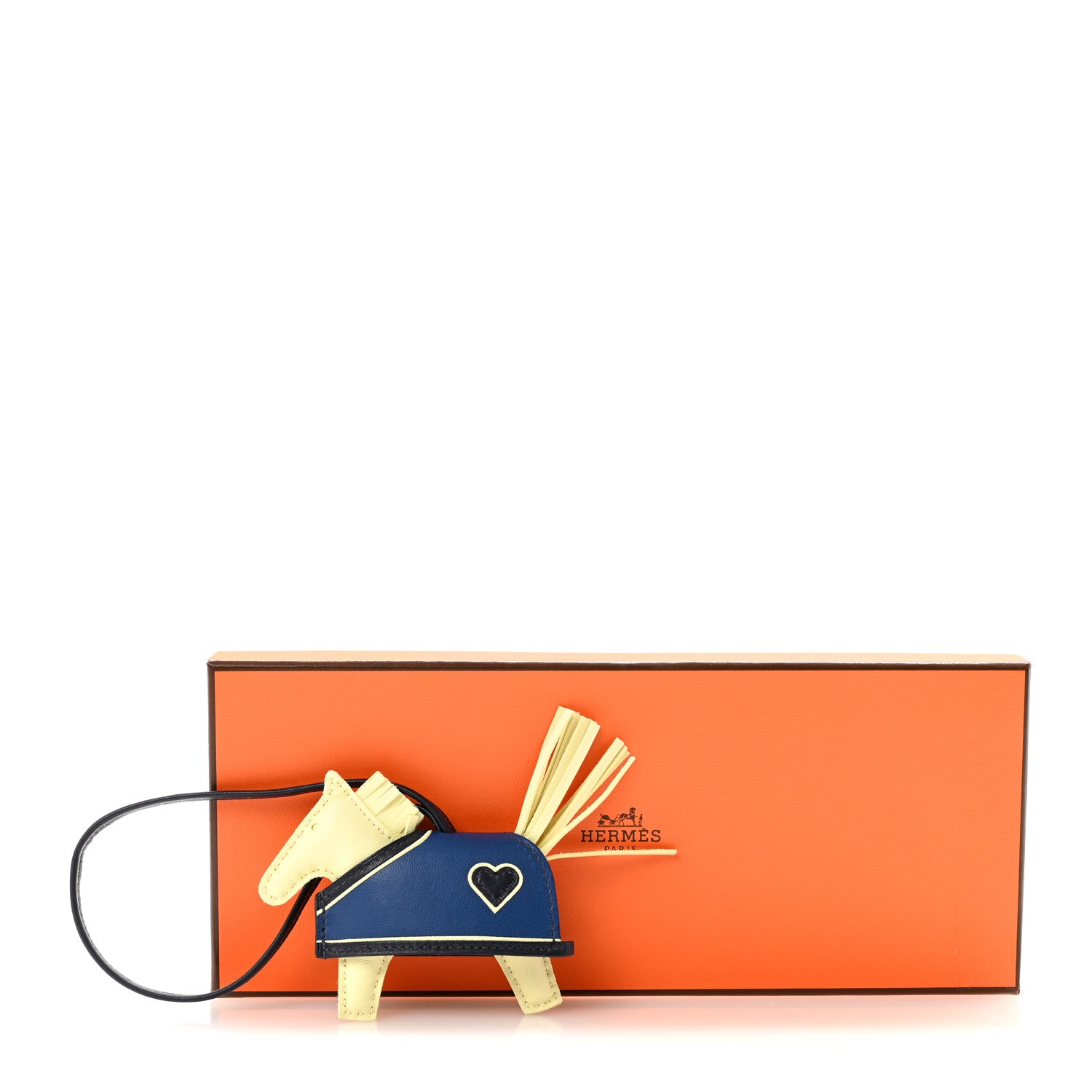 Hermes Milo Lambskin Grigri Rodeo Robeo Coeur Bag Charm PM Jaune Milton Bleu Nuit Bleu Tie 5 of 5