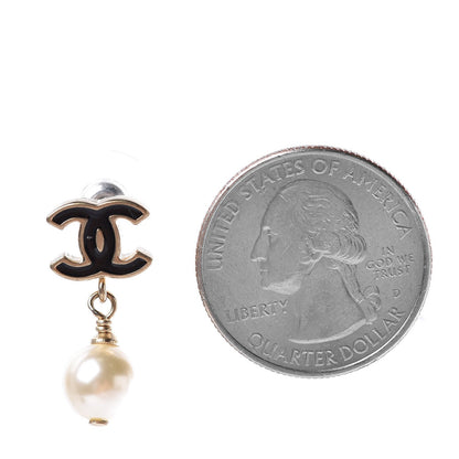 Chanel Pearl Enamel CC Drop Earrings Black 2 of 5