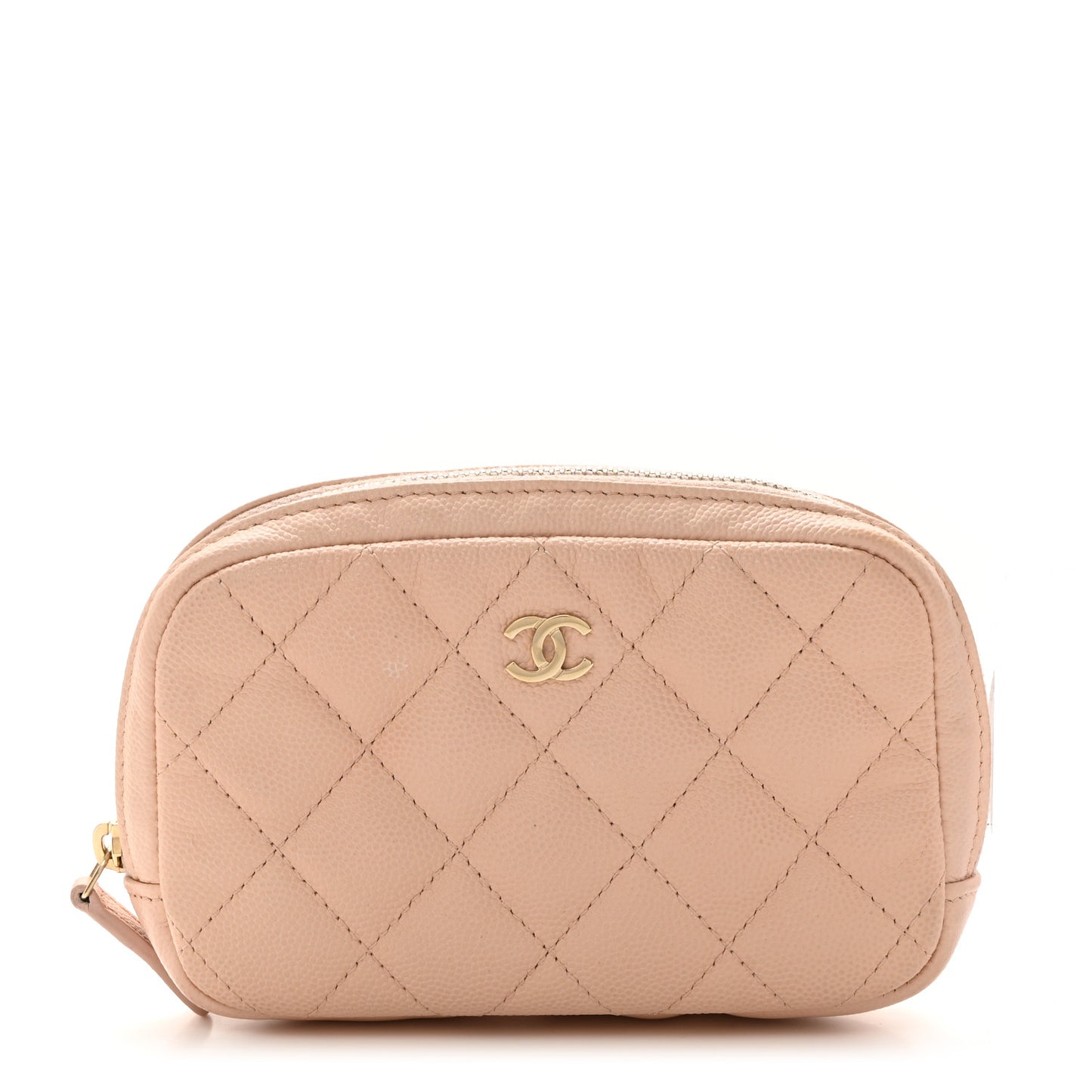 Caviar Quilted Small Curvy Pouch Cosmetic Case Light Beige