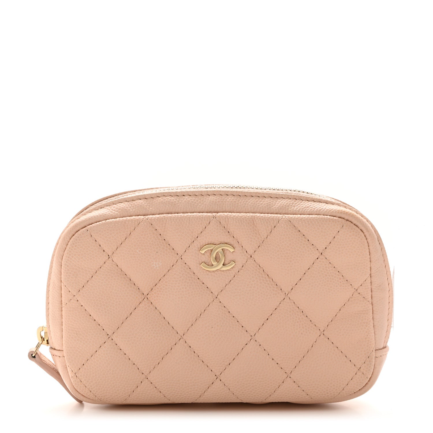 Chanel Caviar Quilted Small Curvy Pouch Cosmetic Case Light Beige 1 of 9