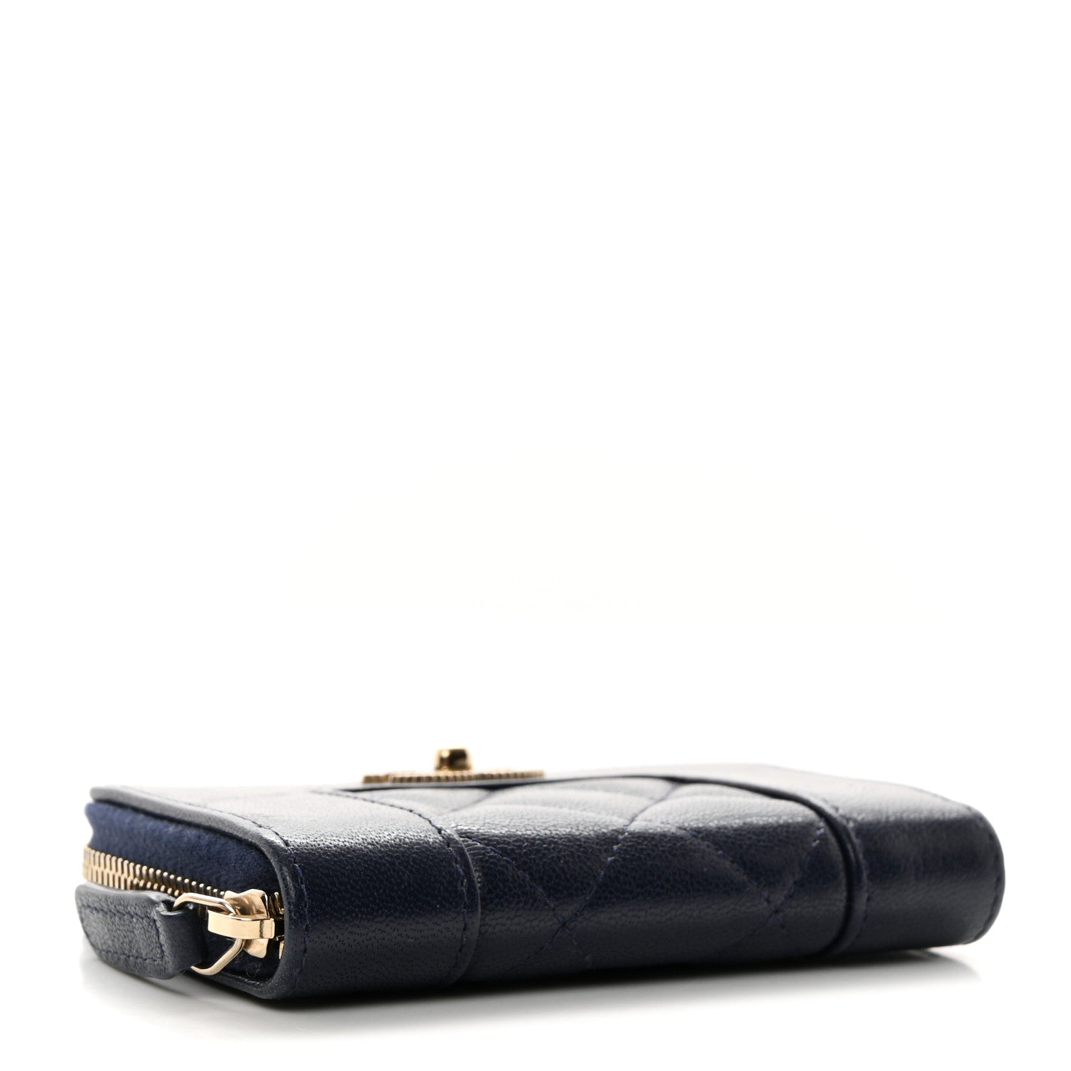 Chanel Sheepskin Quilted Vintage Mademoiselle Zip Coin Purse Navy Blue 4 of 8