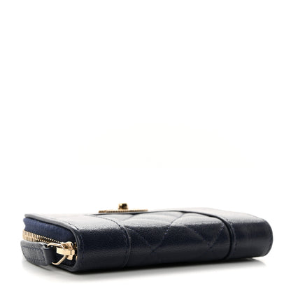 Chanel Sheepskin Quilted Vintage Mademoiselle Zip Coin Purse Navy Blue 4 of 8