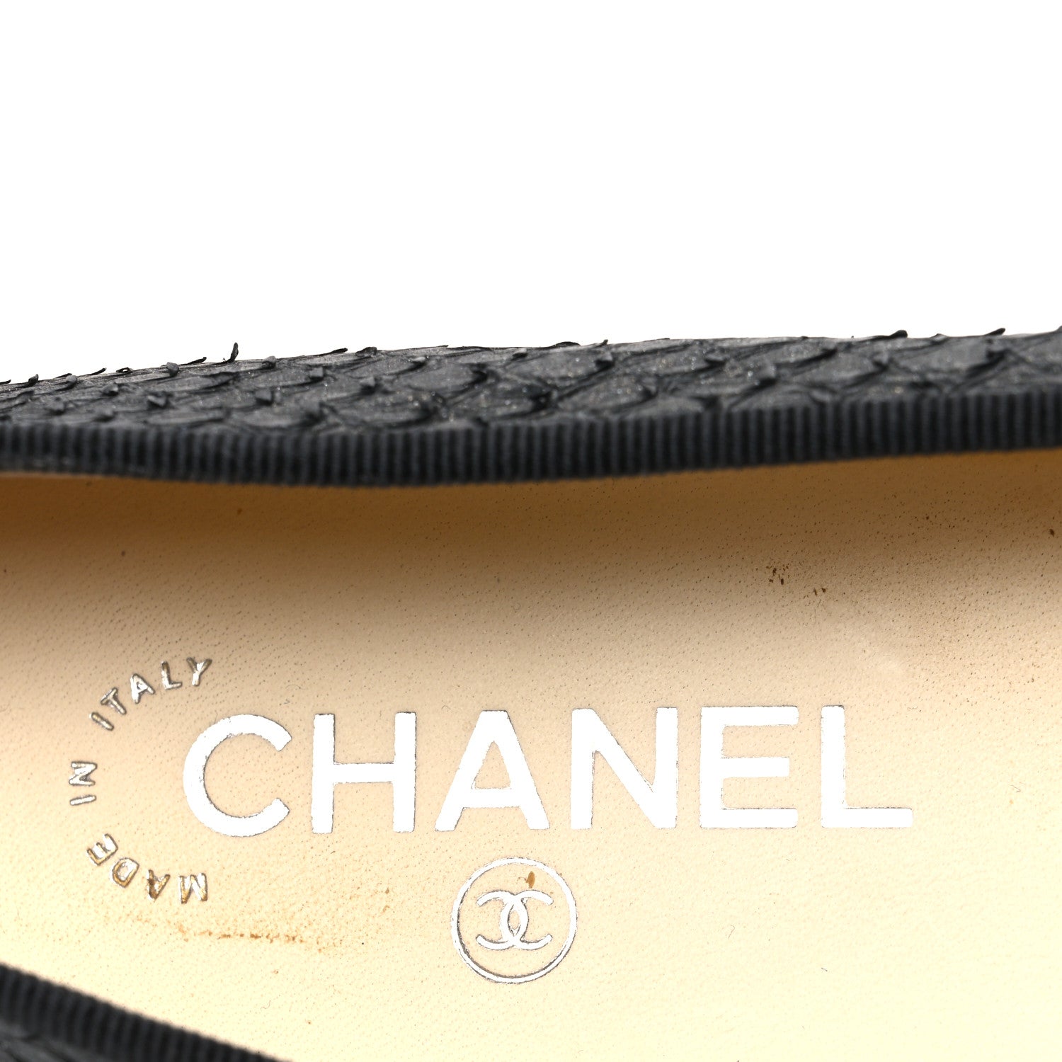 Chanel Glitter Snakeskin CC Cap Toe Ballerina Flats 37 Black White 9 of 13