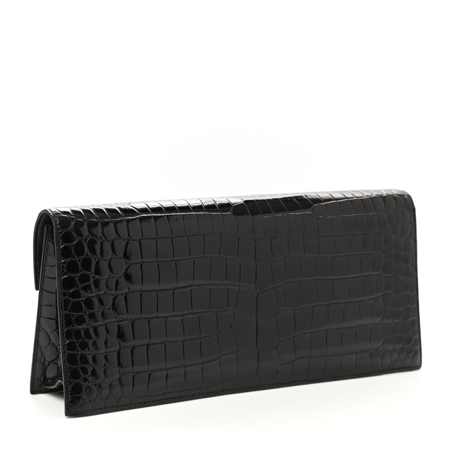 Shiny Porosus Crocodile Verrou Elan Clutch Black