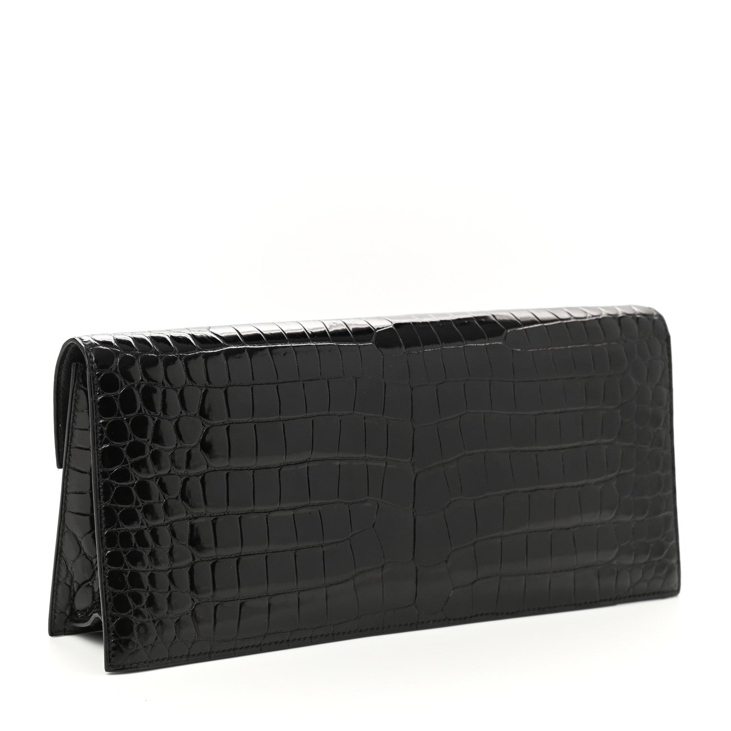 Hermes Shiny Porosus Crocodile Verrou Elan Clutch Black 3 of 9