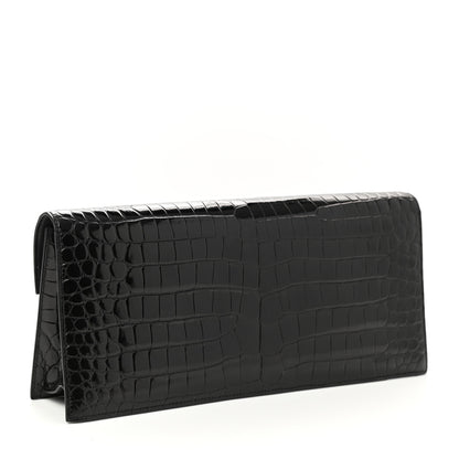 Hermes Shiny Porosus Crocodile Verrou Elan Clutch Black 3 of 9
