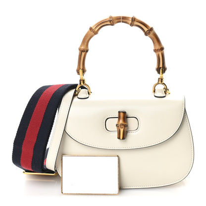 Gucci Boarded Dyana Lux Calfskin Web Small Bamboo 1947 Top Handle Bag Mystic White 3 of 11