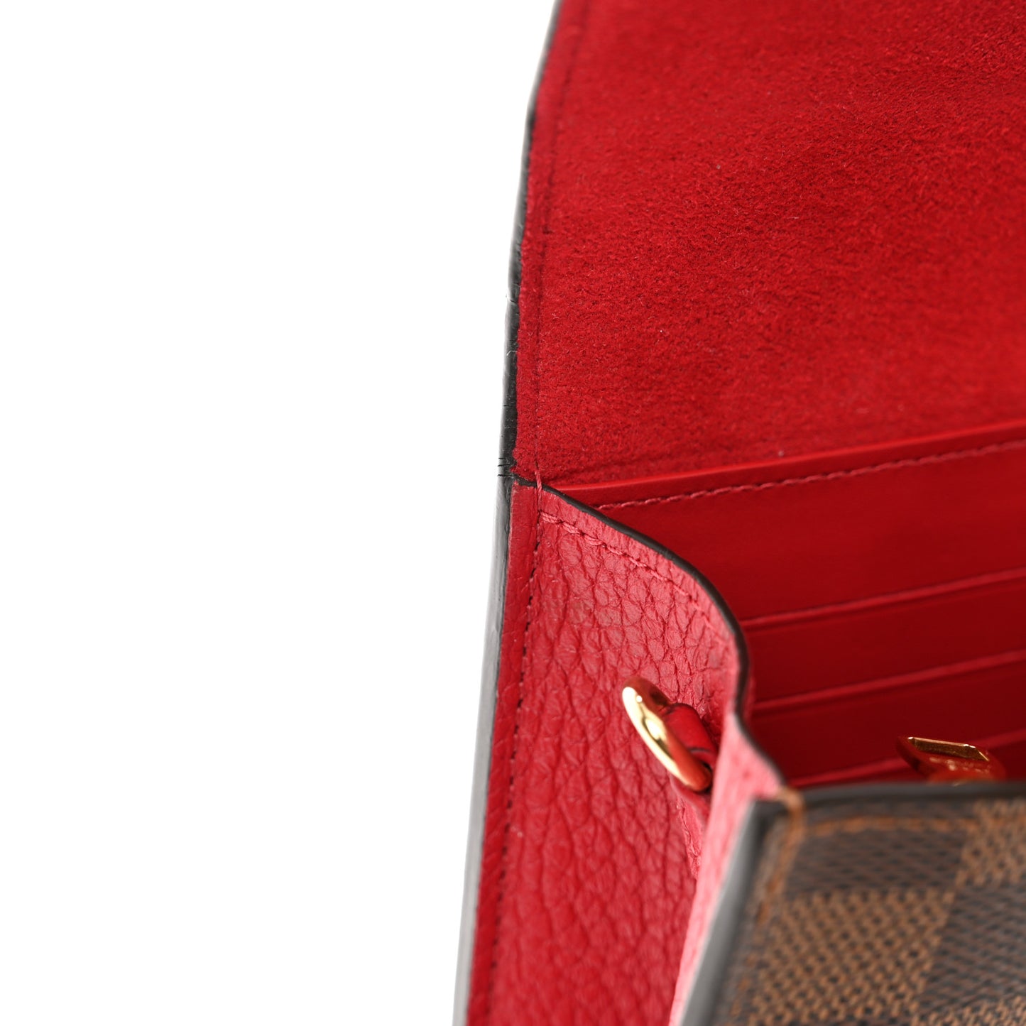 Damier Ebene Croisette Chain Wallet Scarlet