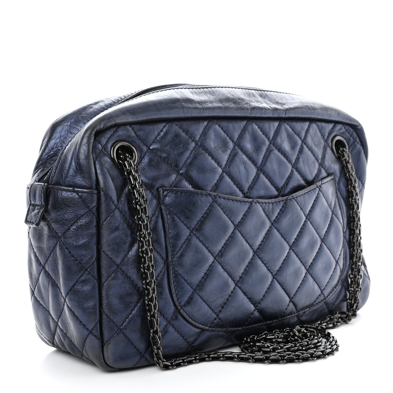 Chanel Metallic Aged Calfskin Quilted Medium Reissue Camera Case Bag Blue 3 of 10