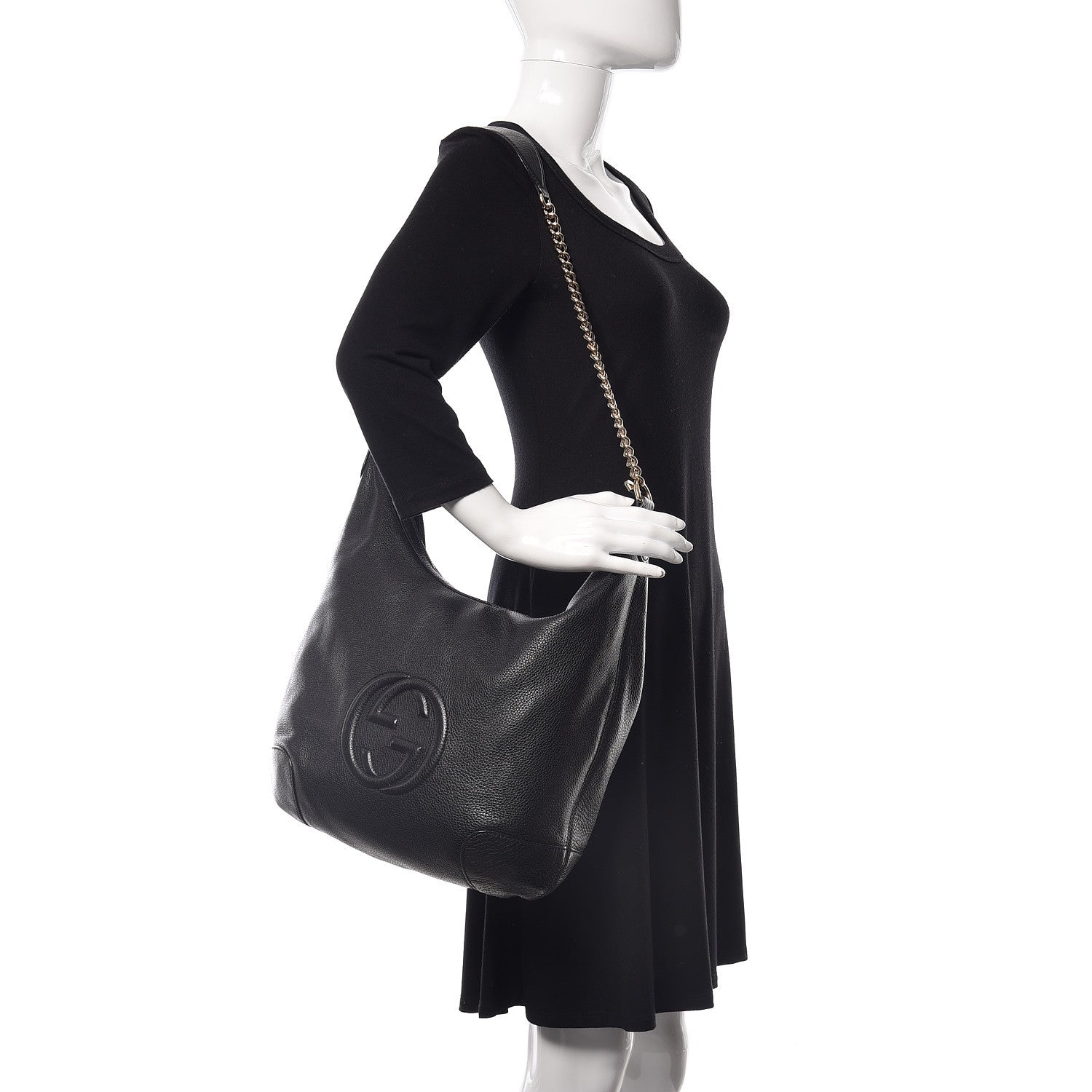 Gucci Pebbled Calfskin Medium Soho Chain Hobo Black 2 of 10