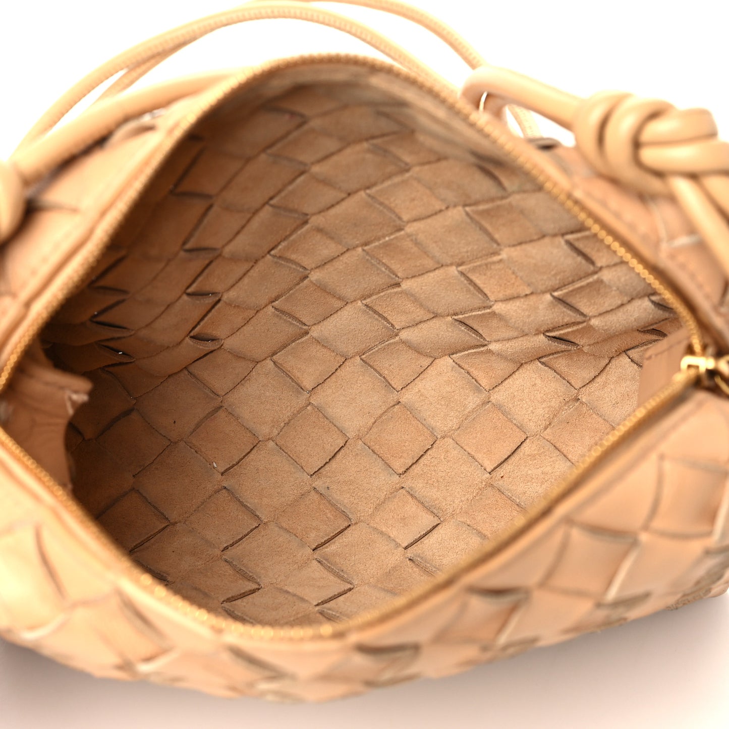 Nappa Calfskin Intrecciato Mini Loop Crossbody Almond