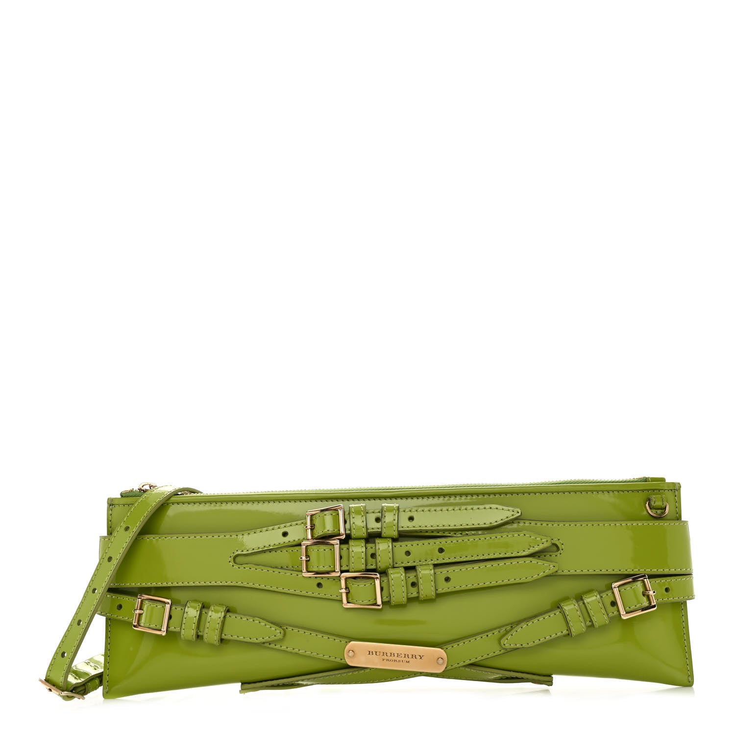 Burberry Patent Bridle Calfskin Parmoor Clutch Bag Lemon Green 1 of 12