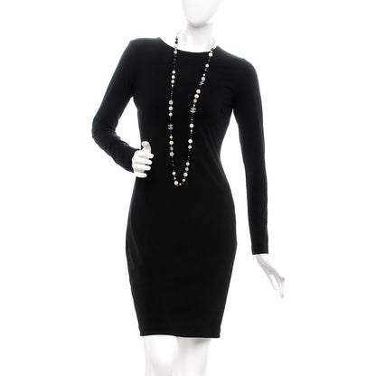 Chanel Pearl Crystal Bead CC Long Necklace Black Silver 2 of 7