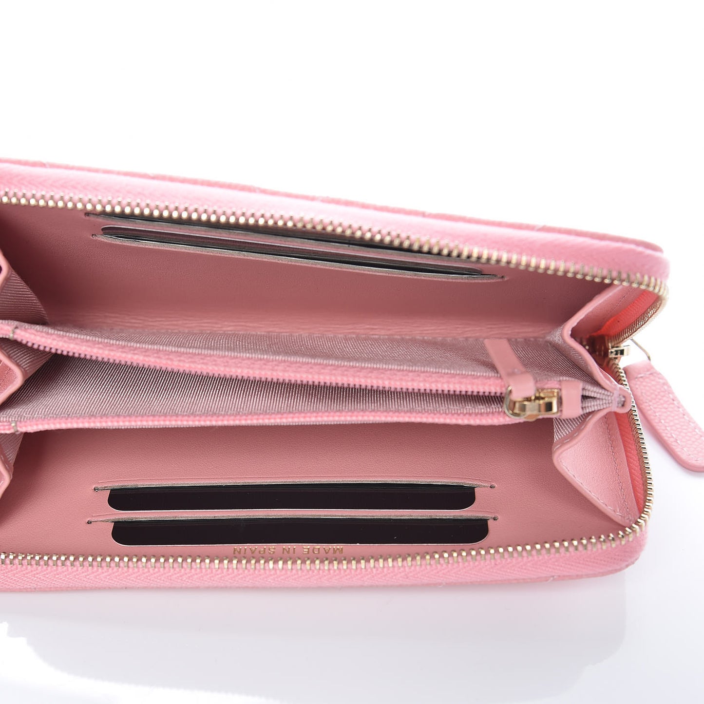 Caviar Chevron Quilted Small Zip Around Wallet Pink