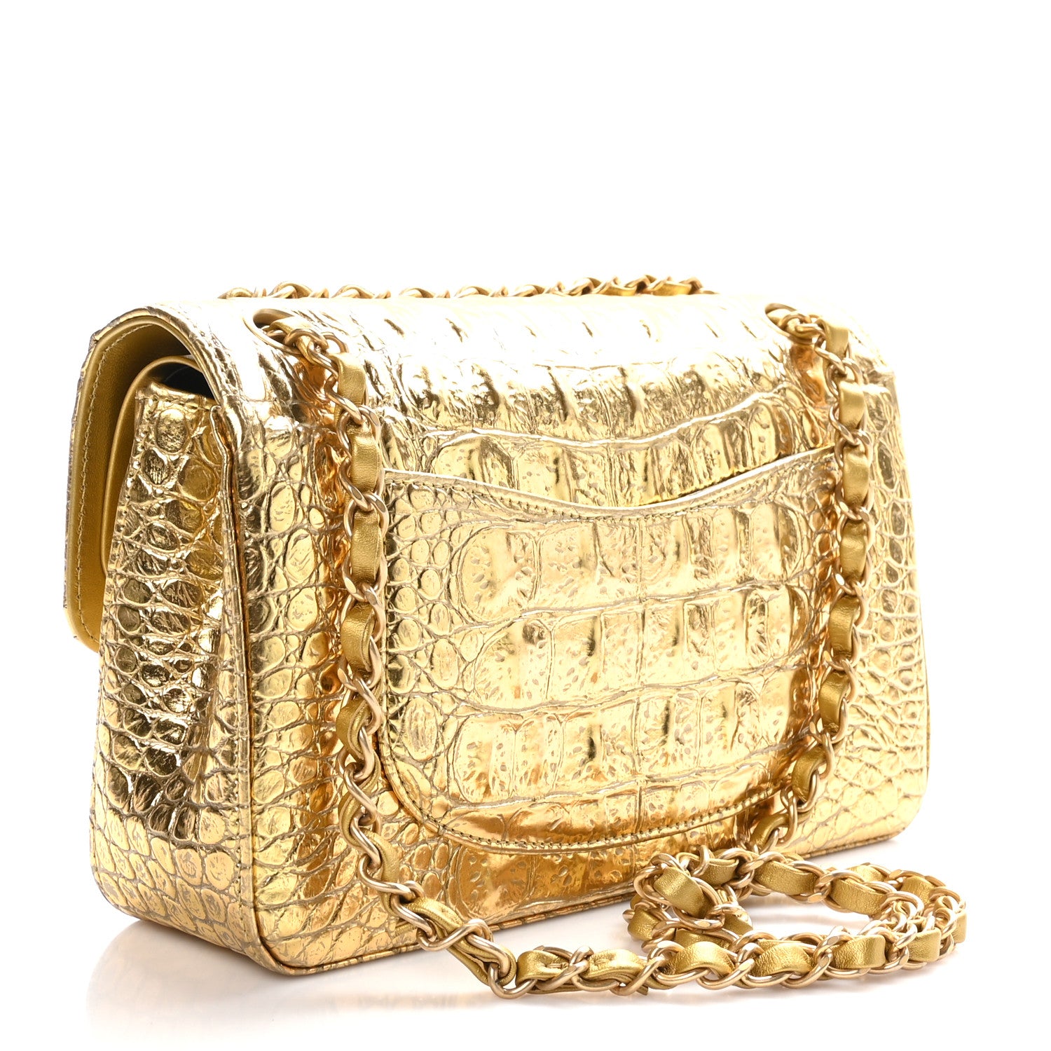Chanel Metallic Calfskin Crocodile Embossed Cocodile Rectangular Mini Flap Gold 3 of 10