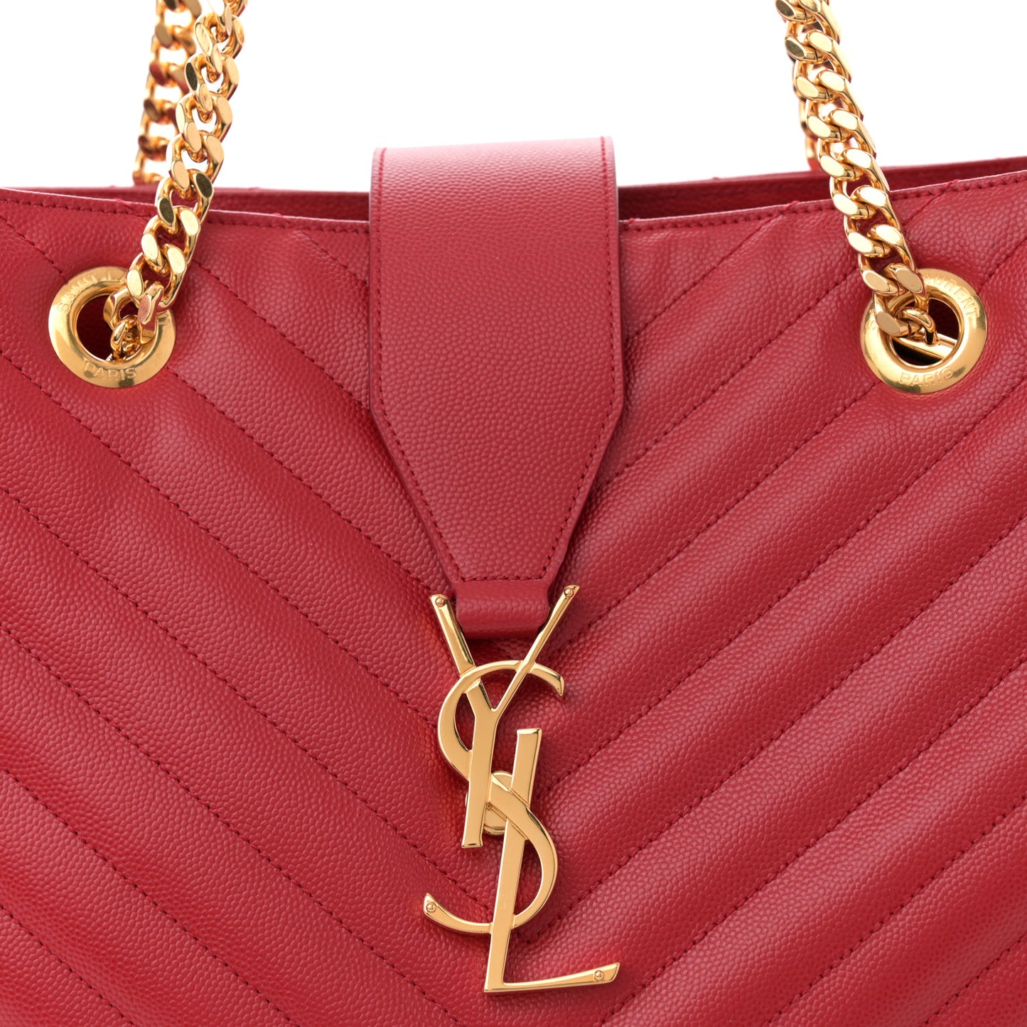 Grain De Poudre Matelasse Chevron Monogram Shopping Bag Red