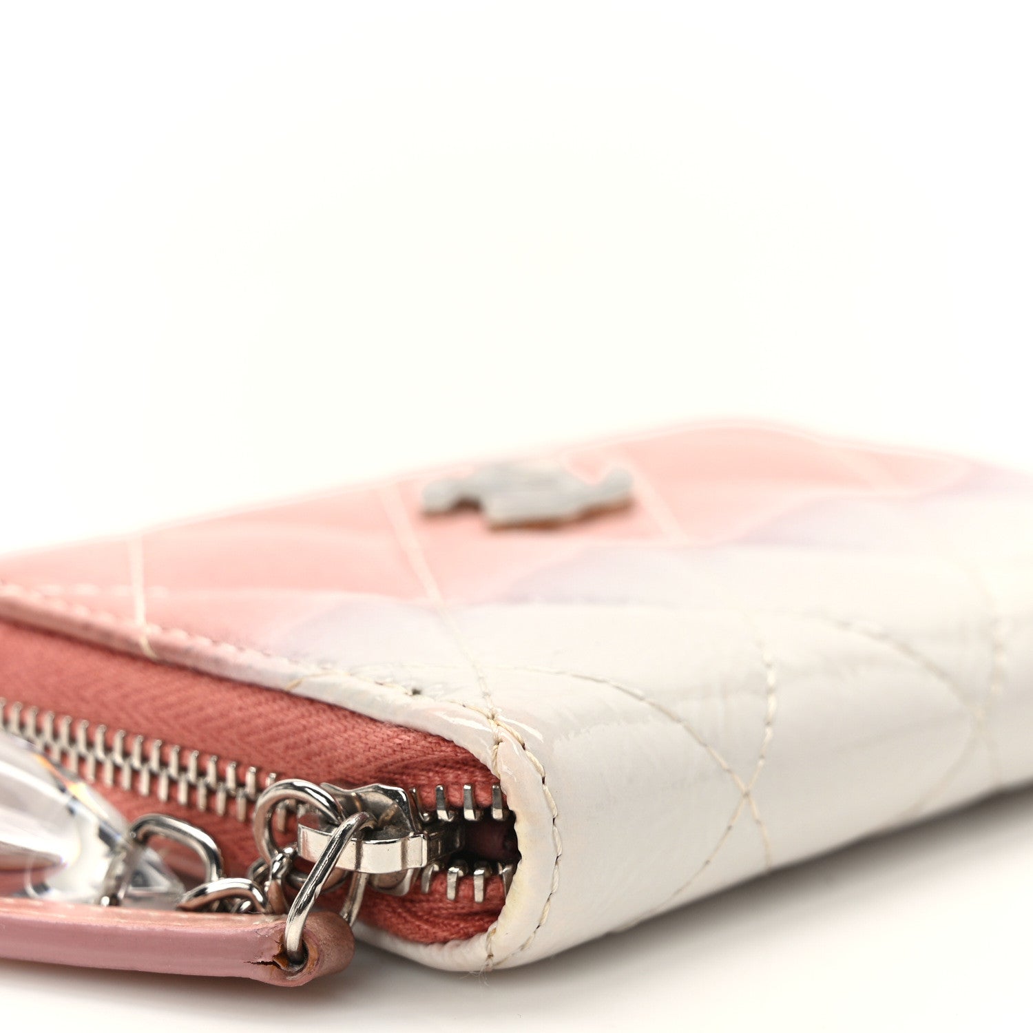 Chanel Ombre Patent Calfskin Quilted Small Zip Around Coin Purse Pink White 8 of 11