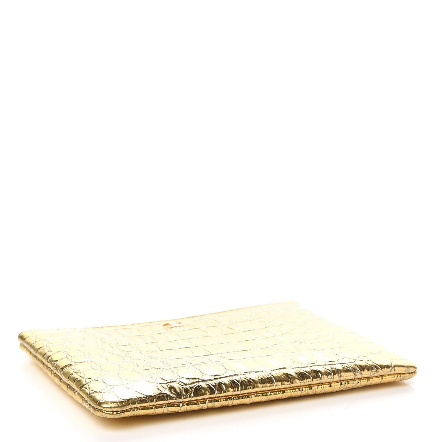 Chanel Metallic Crocodile Calfskin Embossed Medium Cocodile Cosmetic Case Gold 3 of 7