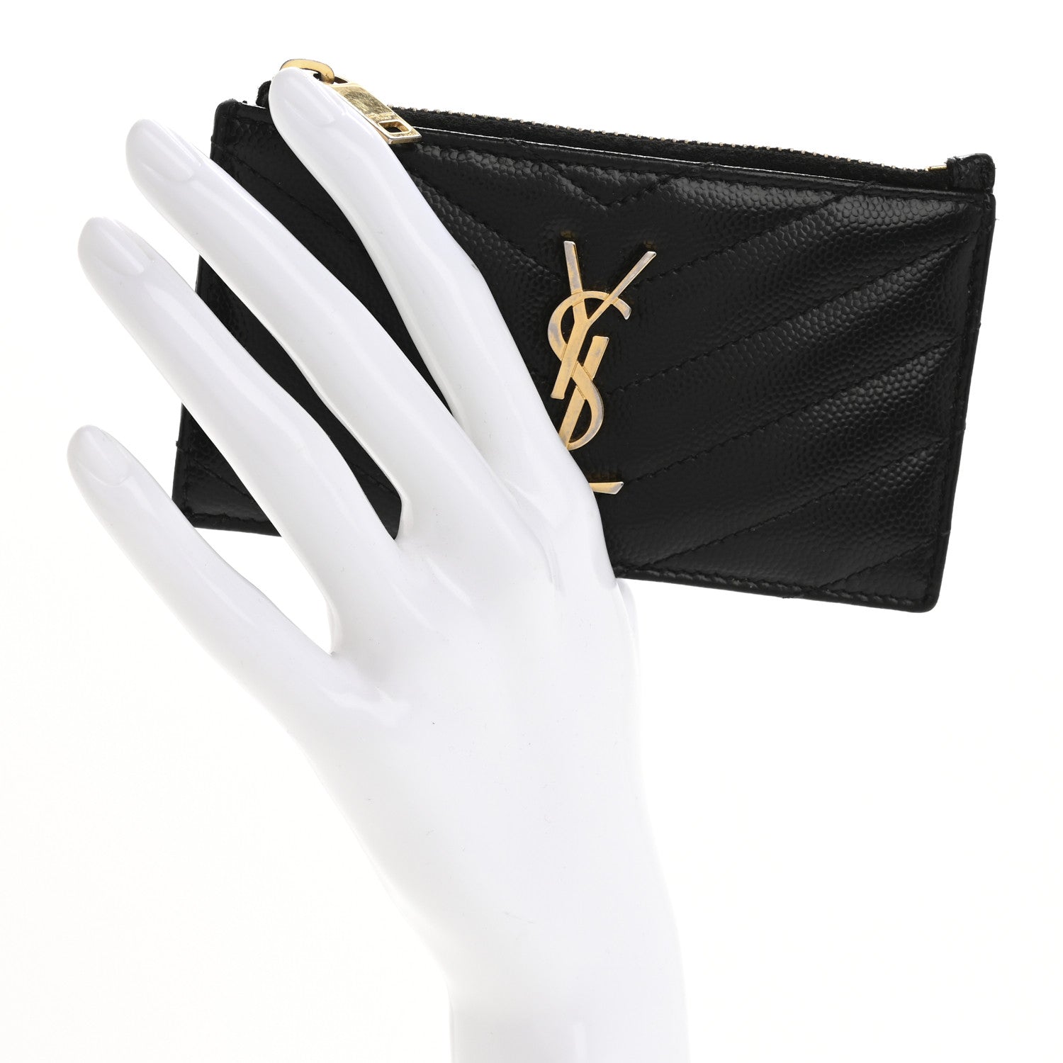 Saint Laurent Monogram Grain de Poudre 5 Fragments Zip Pouch Card Holder Black 2 of 16