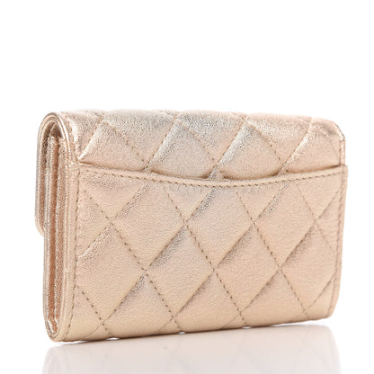 Chanel Metallic Lambskin Quilted Flap Card Holder Wallet Gold 3 of 9