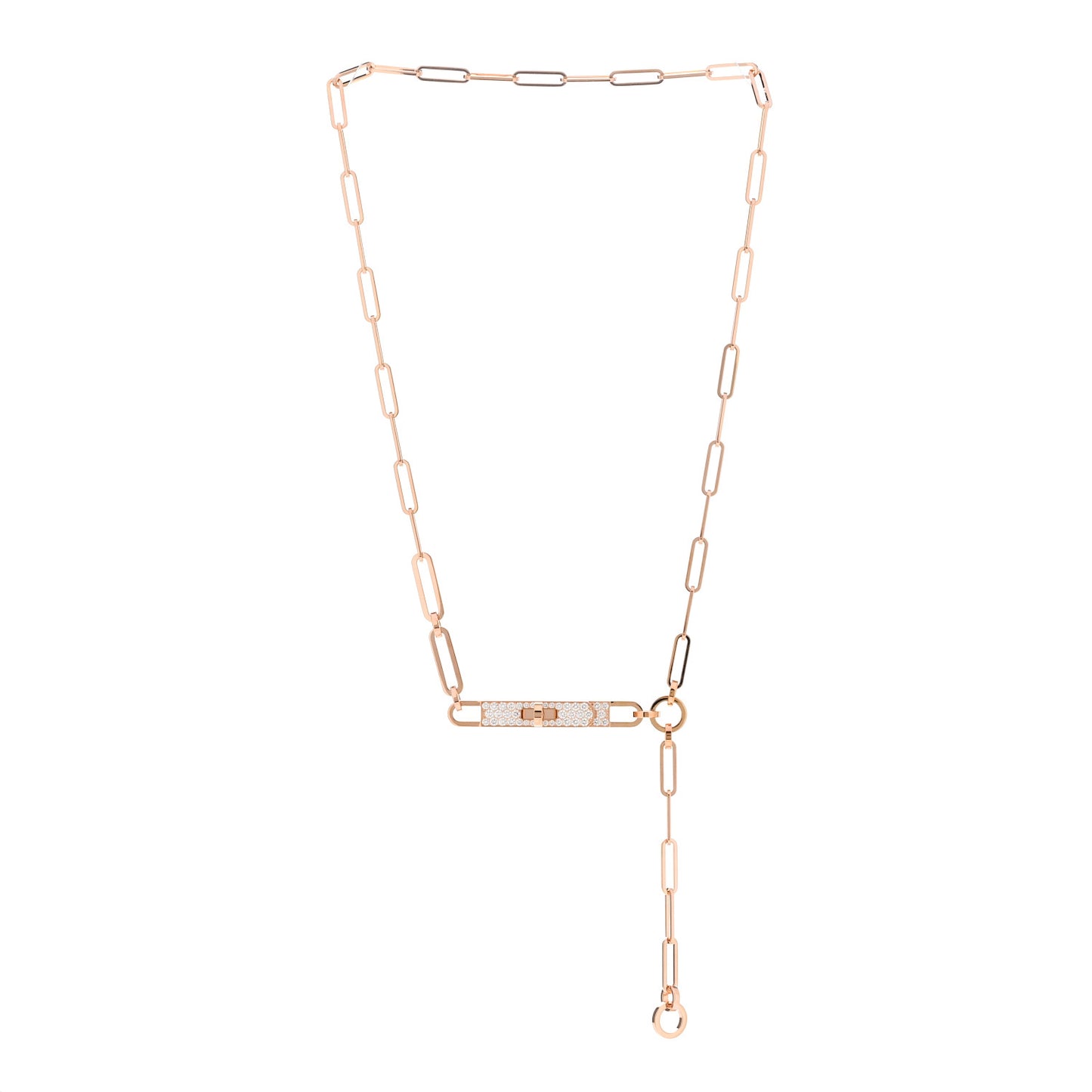 18K Rose Gold Diamond Pave PM Kelly Chaine Lariat Necklace ST