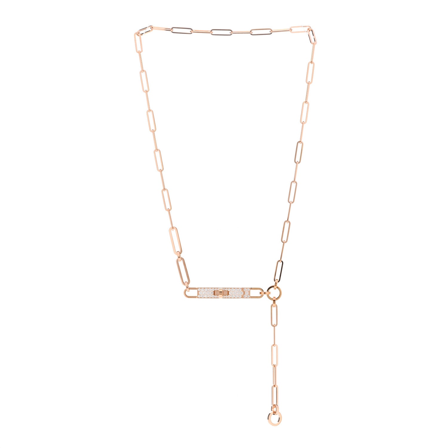 Hermes 18K Rose Gold Diamond Pave PM Kelly Chaine Lariat Necklace ST 3 of 5