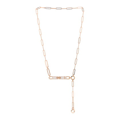 Hermes 18K Rose Gold Diamond Pave PM Kelly Chaine Lariat Necklace ST 3 of 5