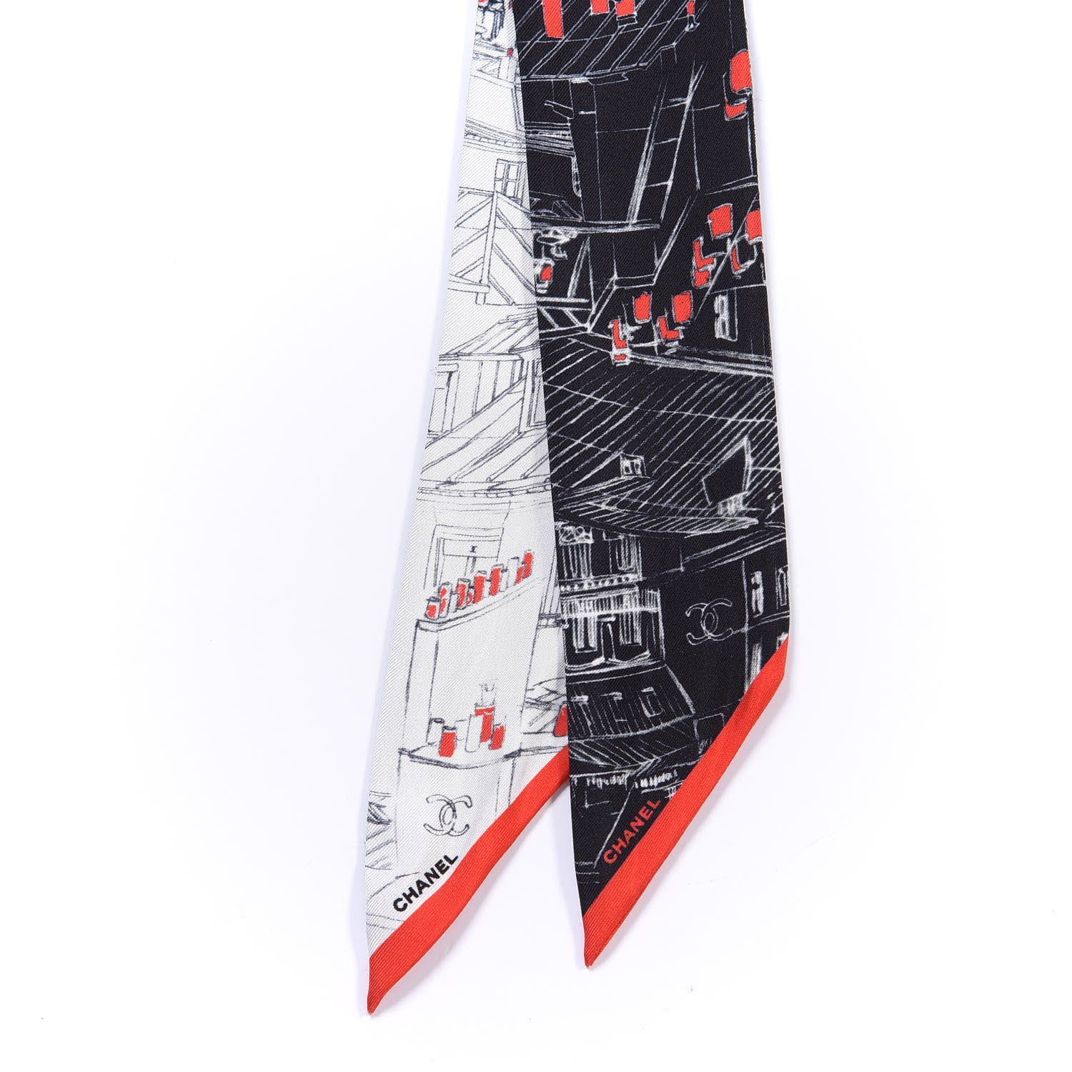 Chanel Silk Slim Bandeau Scarf Black Ecru 2 of 3
