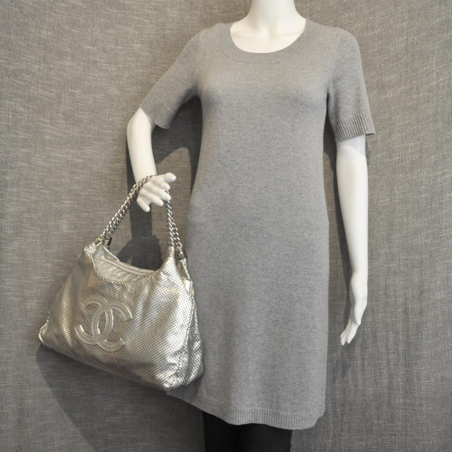Metallic Glazed Calfskin Perforated Rodeo Drive Hobo Silver