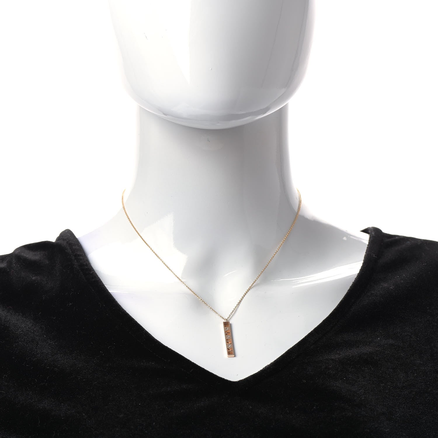 Tiffany 18K Rose Gold Diamond Atlas Bar Pendant Necklace 2 of 6