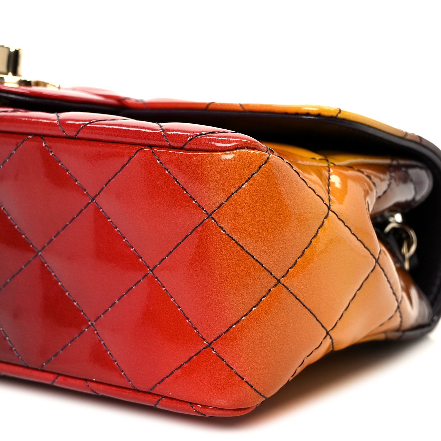 Chanel Shaded Patent Calfskin Quilted Mini Rectangular Flap Red Yellow Dark Purple 10 of 10