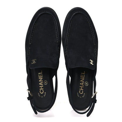 Chanel Suede Calfskin Slingback Loafers 38 Black 2 of 10