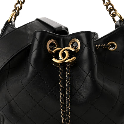 Chanel Calfskin Stitched Small Paris Rome Drawstring CC Bag Black 8 of 11