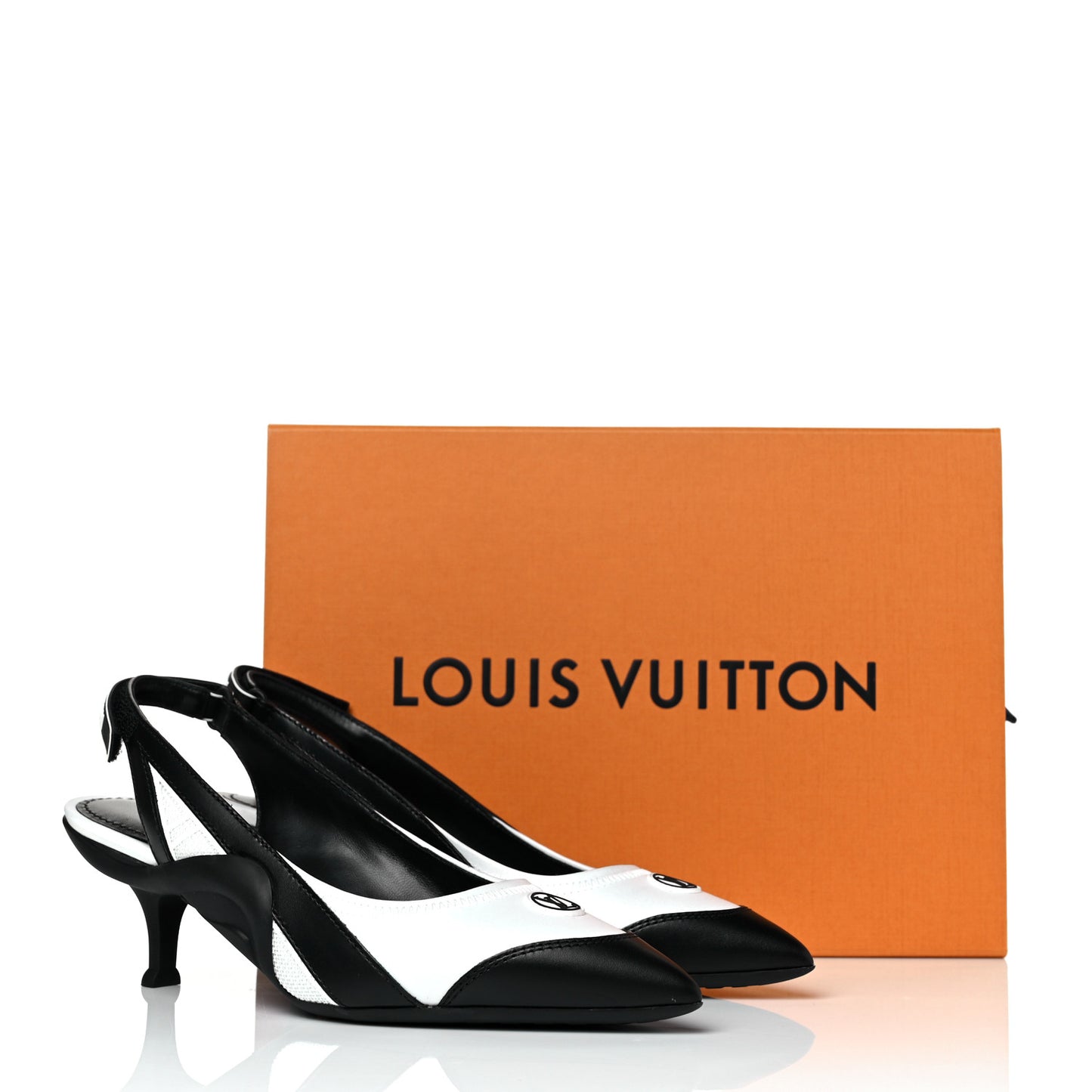 Calfskin Archlight Slingback Pumps 37 Black White