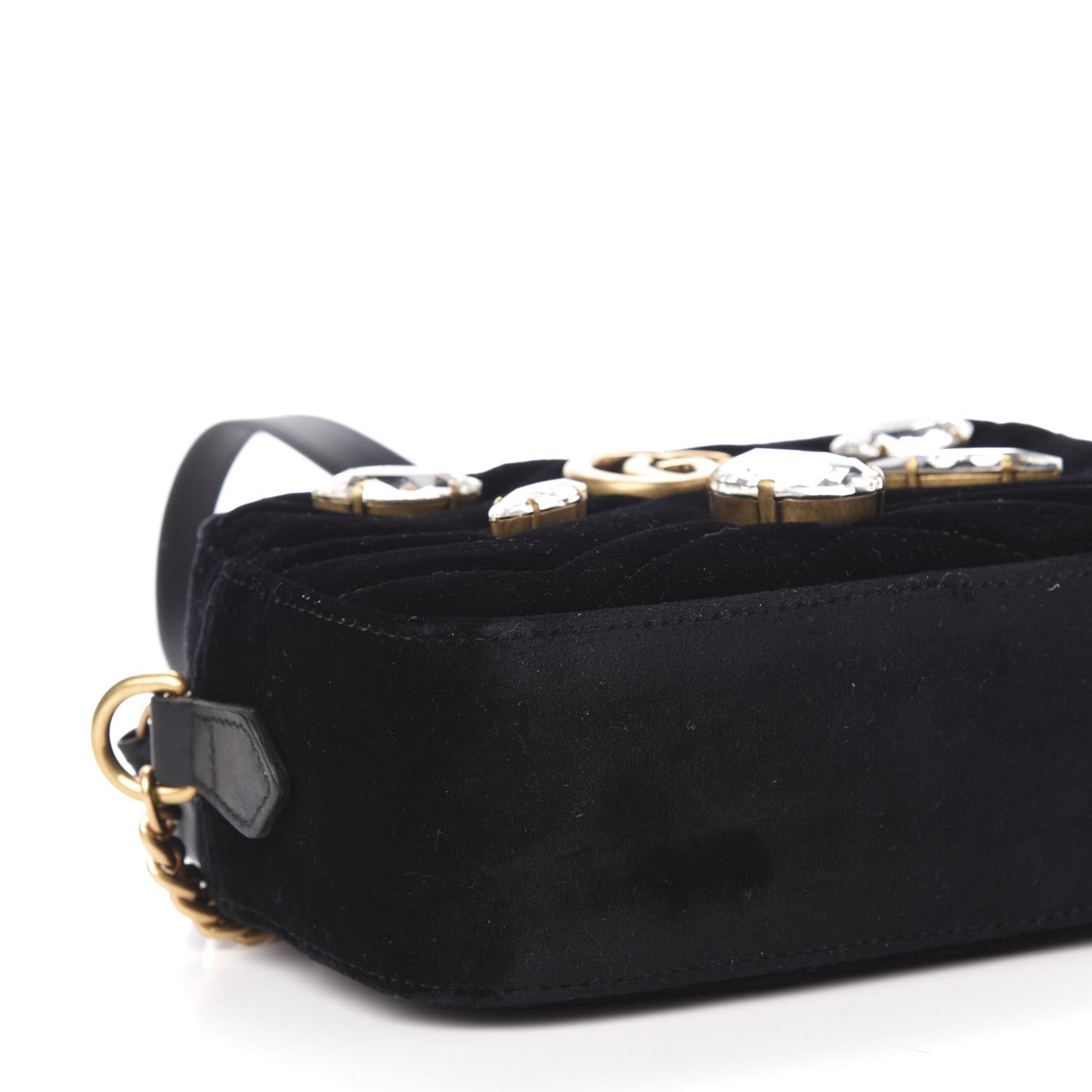 Gucci Velvet Matelasse Marquise Crystals Mini GG Marmont Chain Shoulder Bag Black 9 of 11
