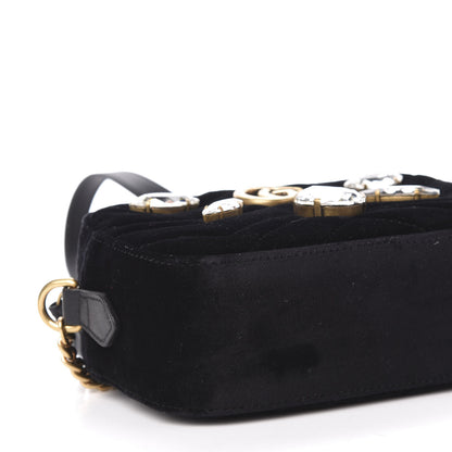 Gucci Velvet Matelasse Marquise Crystals Mini GG Marmont Chain Shoulder Bag Black 9 of 11
