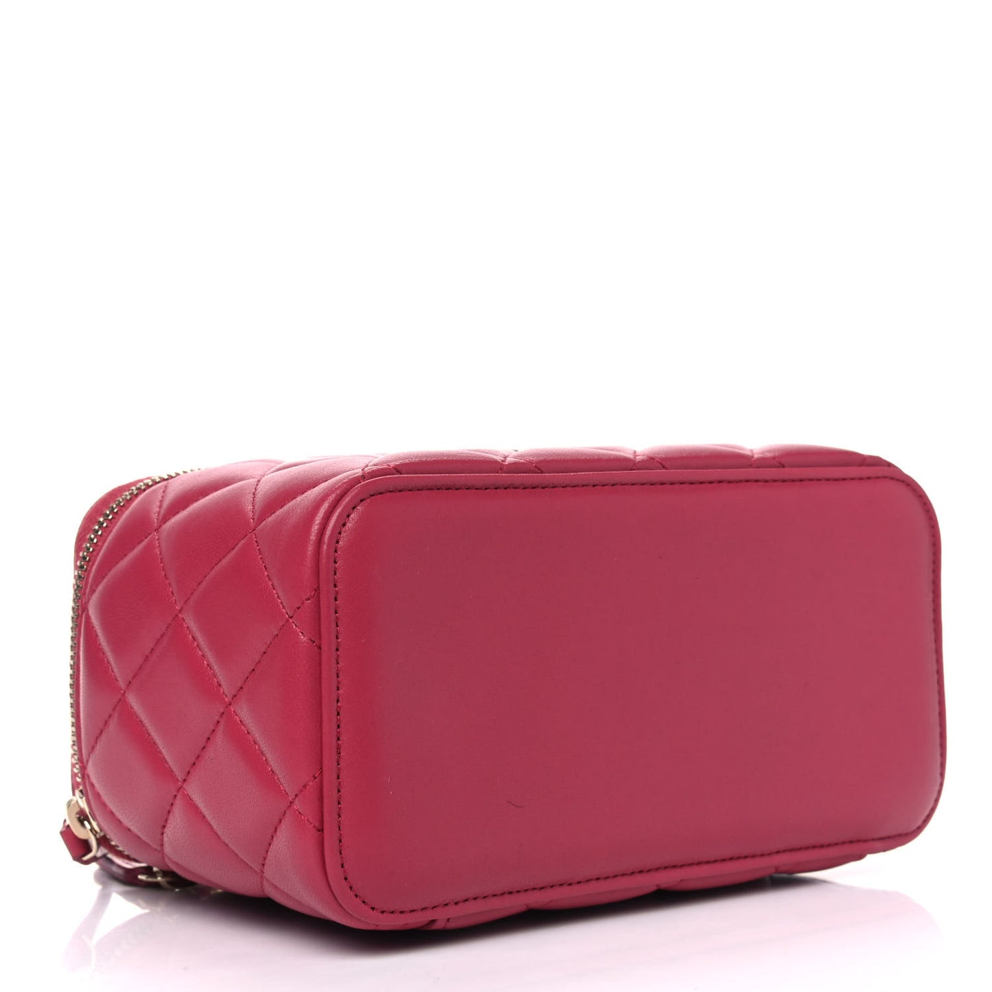 Lambskin Quilted Small Top Handle Vanity Case With Chain Dark Pink