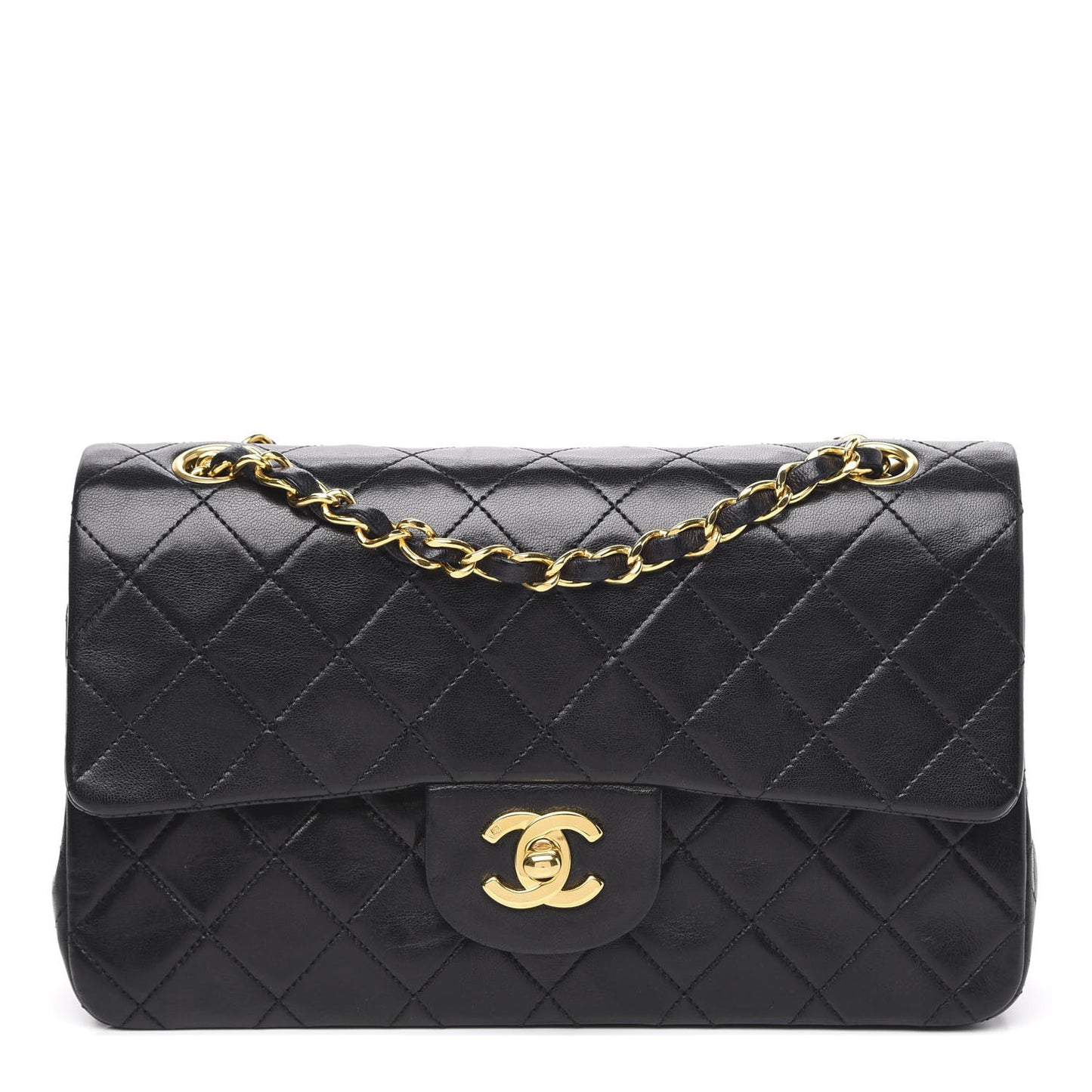 Lambskin Quilted Small Double Flap Black